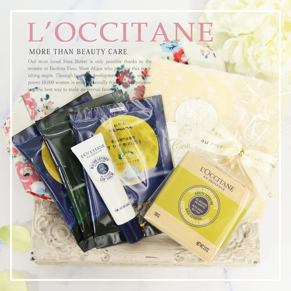 ロクシタン シアリップバーム 12mL ハンドタオル 入浴剤 フラワークロストートバッグ オリジナルギフトセット giftloc04